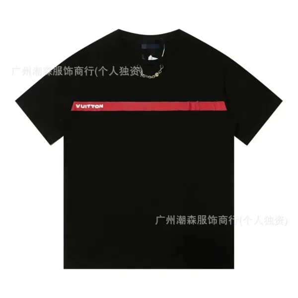 Design Vuitton Red Stripe Black T-Shirt T-Shirts - 1