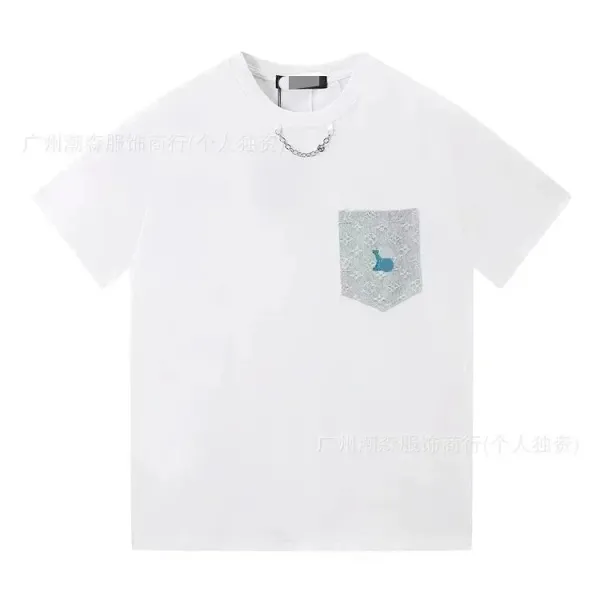 Design Lace Pocket Rabbit Embroidery White T-Shirt - 1