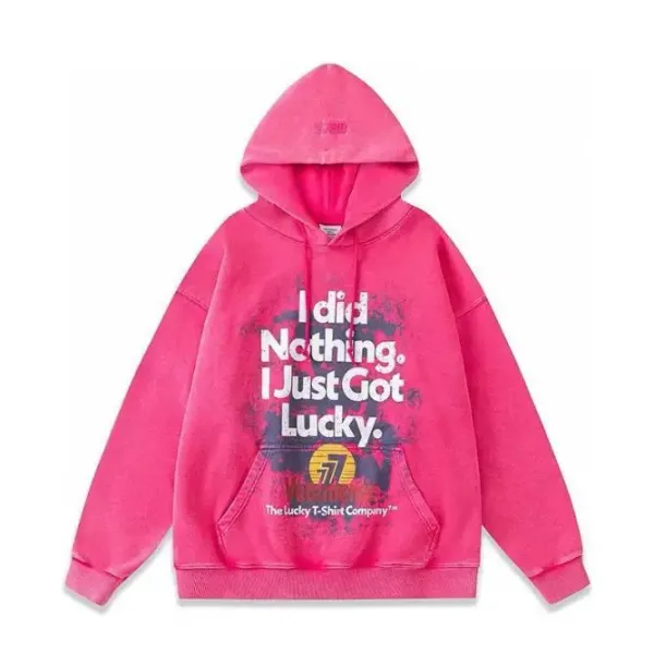 The Lucky T-Shirt Company 'I Did Nothing' Distressed Pink Hoodie - 1