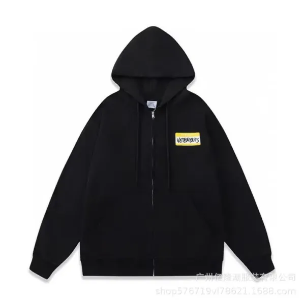 Vetements Logo Patch Black Zip-Up Hoodie - 1