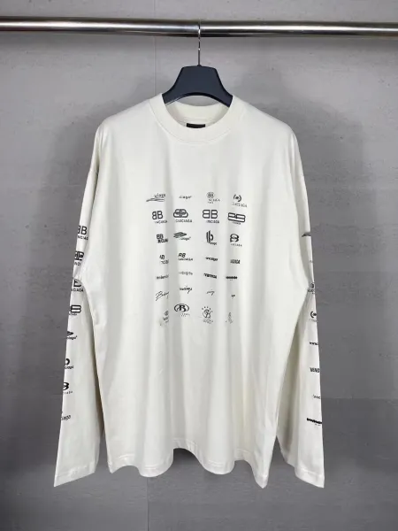 Balenciaga Logo Print Oversized Long-Sleeve T-Shirt Off-White - 1