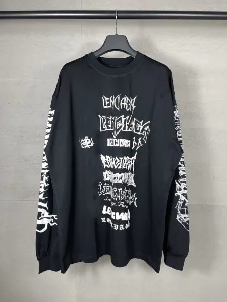 Balenciaga Distorted Logo Long-Sleeve T-Shirt Black - 1