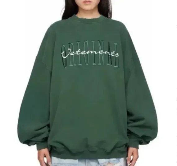Vetements Original Embroidered Oversized Hoodie Army Green - 1