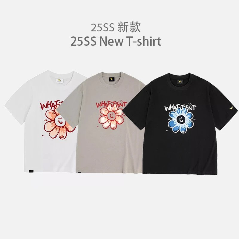 Embroidered Printed Round Neck Couple Short Sleeve T-Shirt