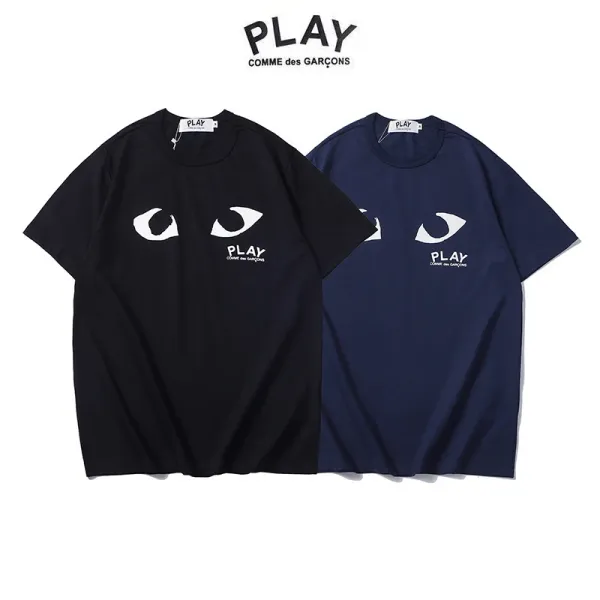 Comme des Garçons Play Striped Navy and White T-Shirt with Red Heart Logo - 16