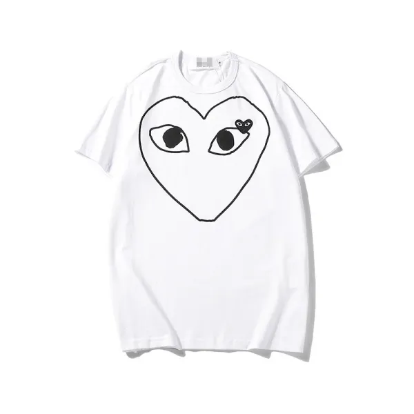 Comme des Garçons Play Striped Navy and White T-Shirt with Red Heart Logo - 38