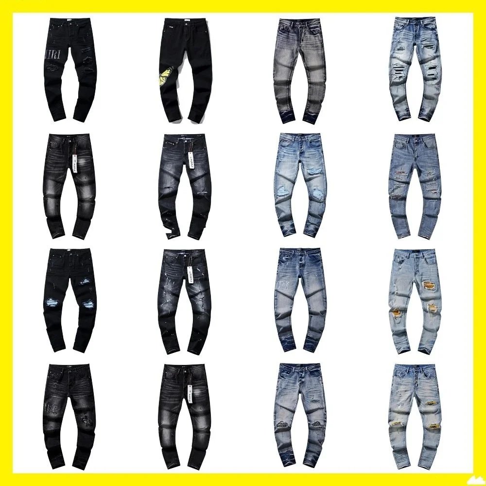 American high street ripped patch trend retro straight tube am1ri denim pants brand