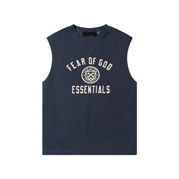 Fear of God Essentials Navy Sleeveless Graphic Vest-Top - 1