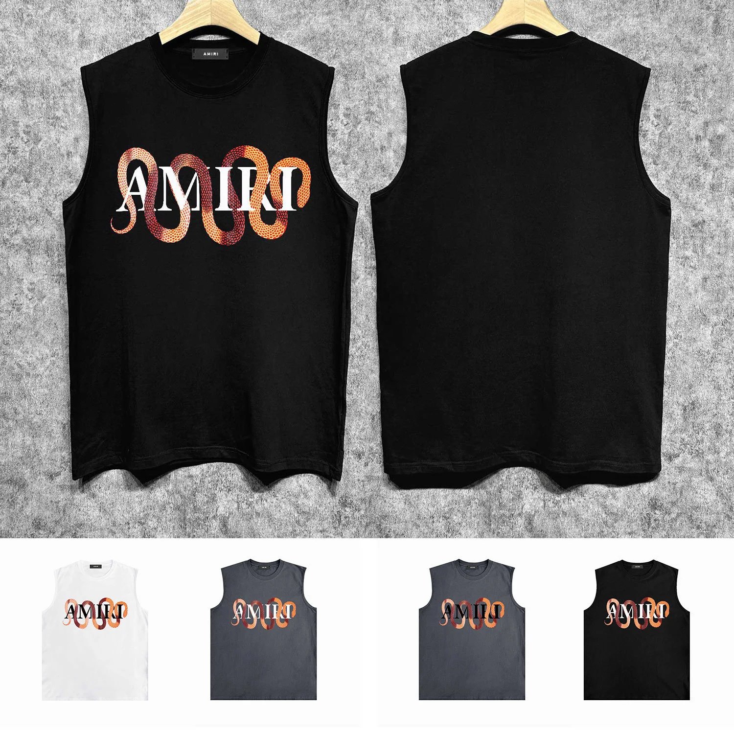 Amiri Sleeveless Graphic Tank Top Gray White Black Floral Skull Logo Streetwear