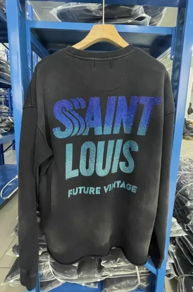 Saint Louis Future Vintage Rhinestone Embellished Black Hoodie - 1