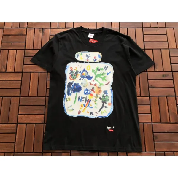 Supreme x Jean-Michel Basquiat Painted Canvas T-Shirt Black - 1