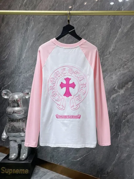 Chrome Hearts Cross Logo Raglan Long-Sleeve T-Shirt Pink and White - 1