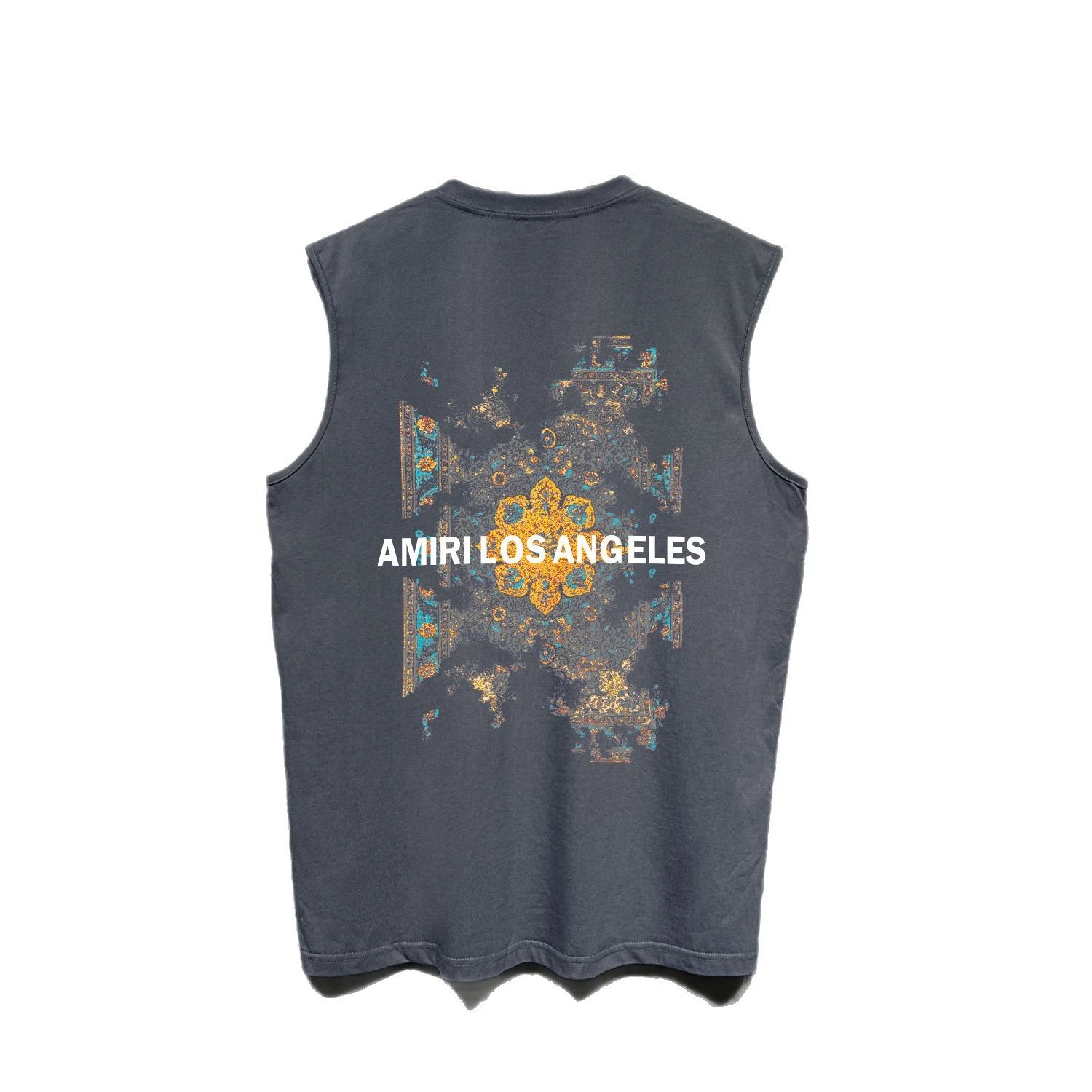 Amiri Sleeveless Graphic Tank Top Gray White Black Floral Skull Logo Streetwear