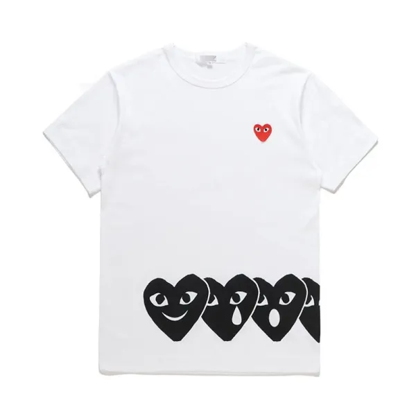 Comme des Garçons Play Striped Navy and White T-Shirt with Red Heart Logo - 32