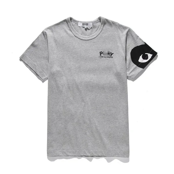 Comme des Garçons Play Striped Navy and White T-Shirt with Red Heart Logo - 40