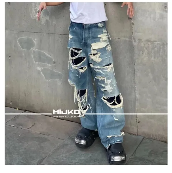 Mijko Distressed Wide-Leg Light Wash Jeans - 21