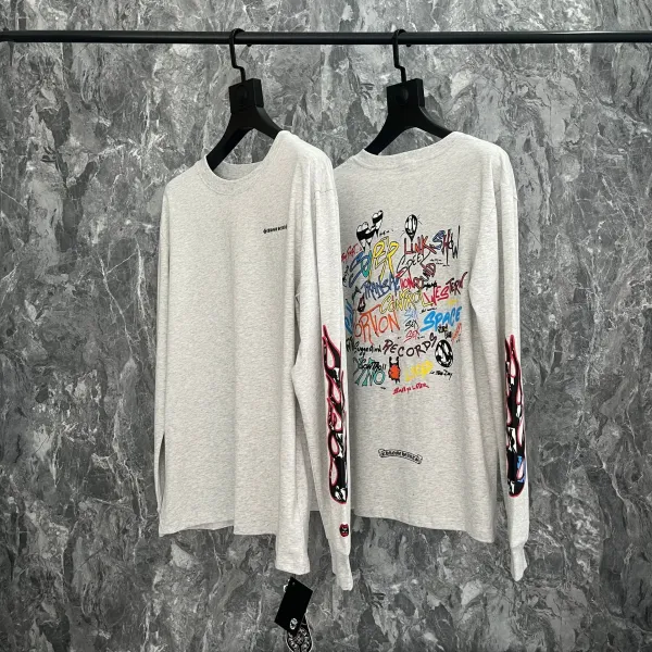 Chrome Hearts Cross Logo Raglan Long-Sleeve T-Shirt Pink and White - 41