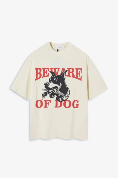 Rhude Beware of Dog Graphic T-Shirt Beige - 1