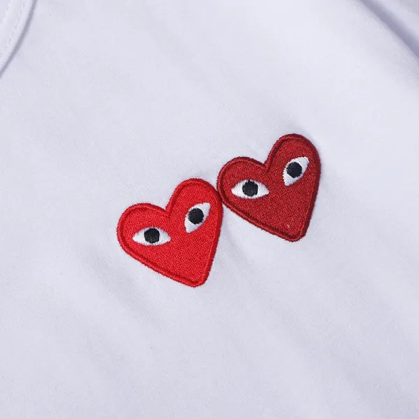 Comme des Garçons Play Striped Navy and White T-Shirt with Red Heart Logo - 44