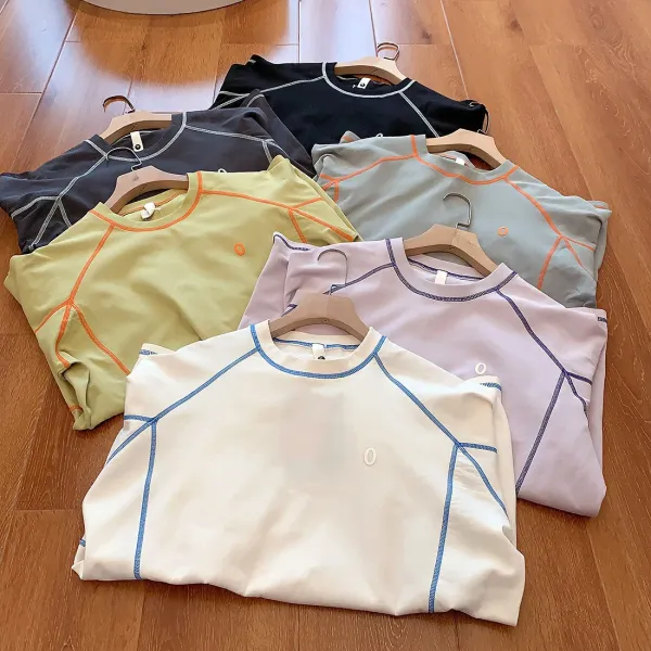 Design Contrast Stitch Long-Sleeve Base Layer Top in White with Blue Piping - 5