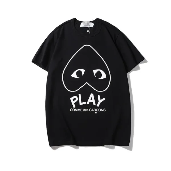 Comme des Garçons Play Striped Navy and White T-Shirt with Red Heart Logo - 36
