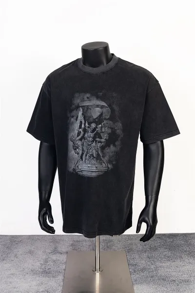 Design Vintage Sculpture Print Black T-Shirt - 1