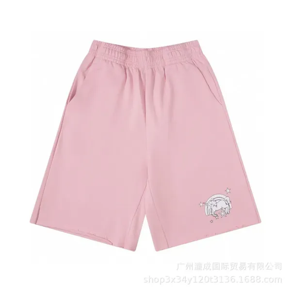 Unicorn Rainbow Embroidered Pink Shorts - 1