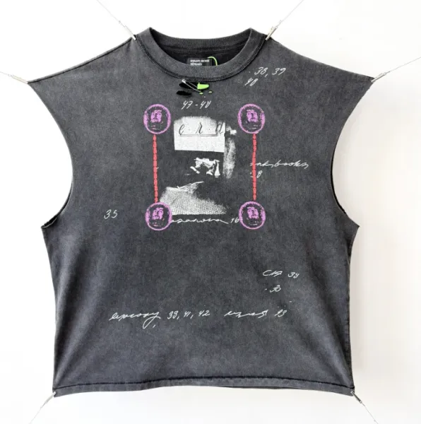 Design Sleeveless Cropped Graphic Tee Black Vest Top - 1
