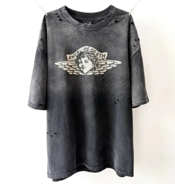 Design Angel of Death Distressed Graphic T-Shirt Black T-Shirts - 1