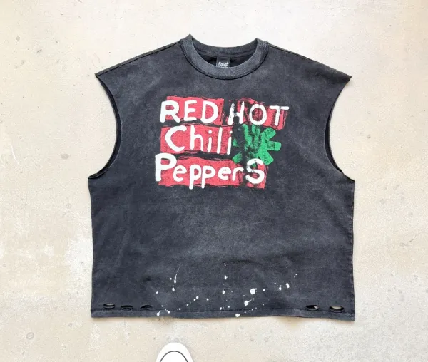 Design Red Hot Chili Peppers Band Graphic Sleeveless Crop Top Black Vest Top - 1