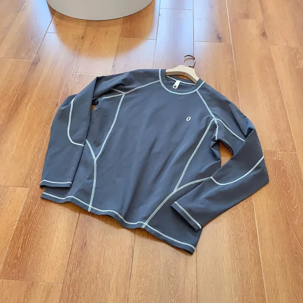 Design Contrast Stitch Long-Sleeve Base Layer Top in White with Blue Piping - 12