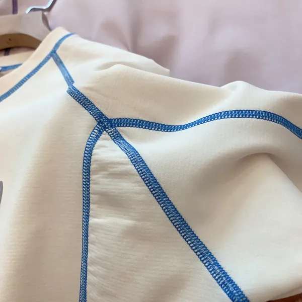Design Contrast Stitch Long-Sleeve Base Layer Top in White with Blue Piping - 16