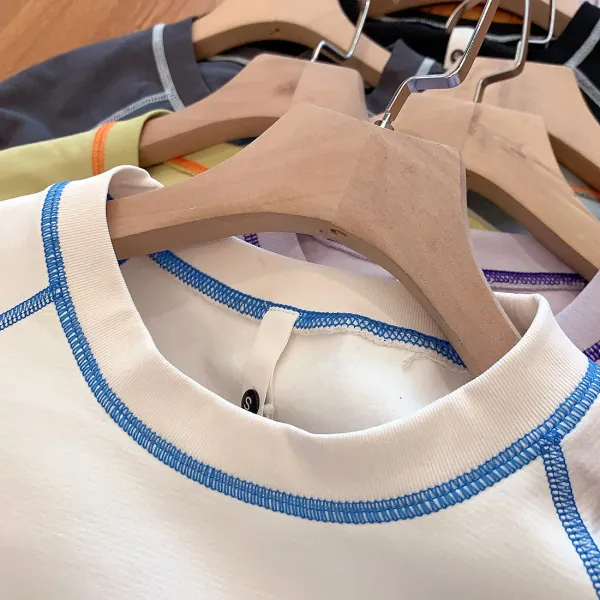Design Contrast Stitch Long-Sleeve Base Layer Top in White with Blue Piping - 24