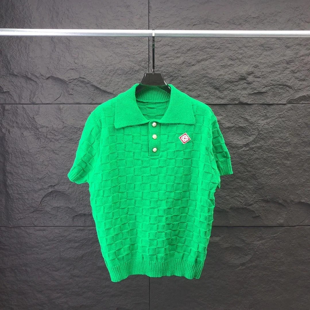 White Textured Knit Polo with Diamond Logo - 4