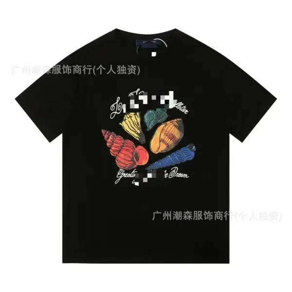 Longchamp Seashell Print Black T-Shirt - 1