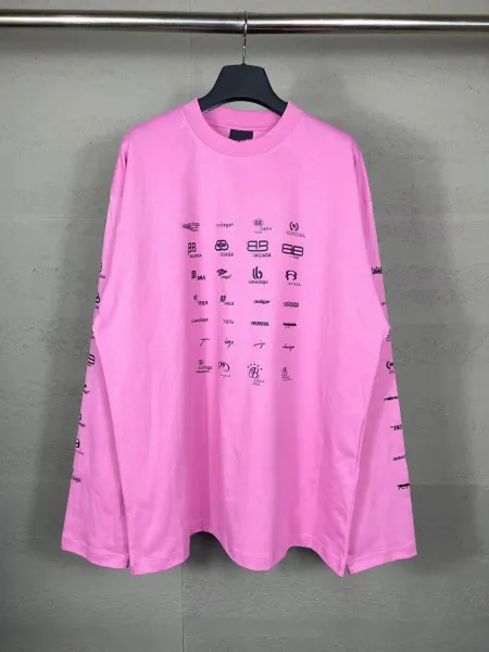 Balenciaga Logo Print Oversized Long-Sleeve T-Shirt Pink - 1