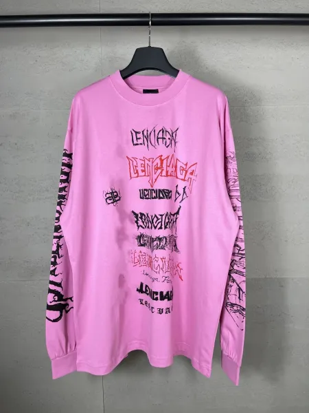 Balenciaga Logo Distortion Long-Sleeve T-Shirt Pink - 1