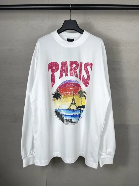 Balenciaga Paris Sunset Graphic Long-Sleeve T-Shirt White - 1