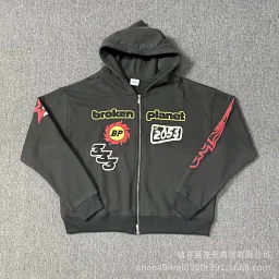 thumbnail for Foamed letter casual jacket American high street baggy hooded sweatshirt straight leg trousers