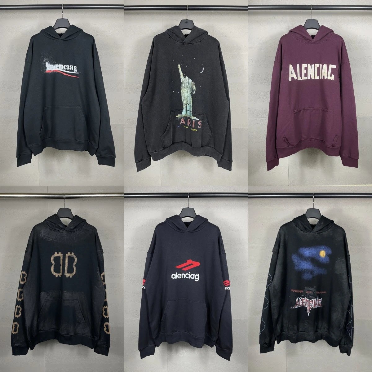 Aleenciag Distressed Logo Hoodie Black/White/Gray/Purple/Navy