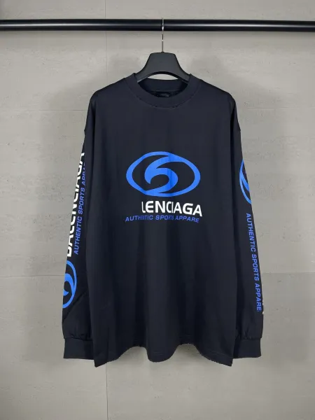 Lenciaga Authentic Sports Apparel Long-Sleeve Graphic T-Shirt Black - 1