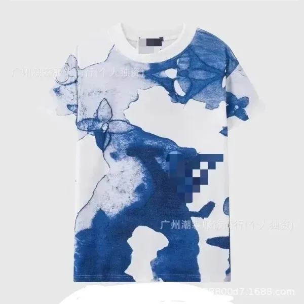 Design Abstract Indigo Floral Print T-Shirt - 1