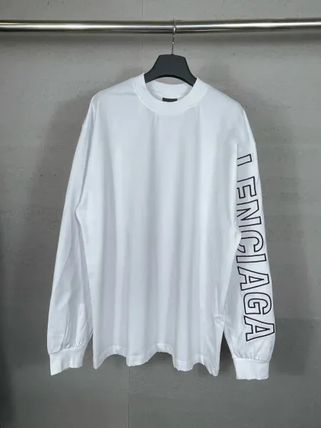 Balenciaga Logo Sleeve Long-Sleeve T-Shirt White - 1