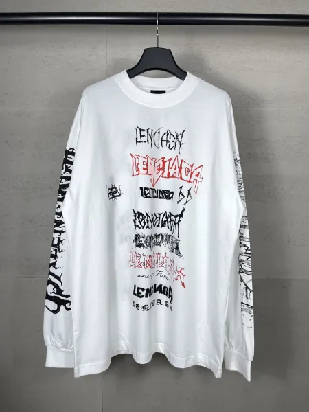 Balenciaga Logo Distortion Long-Sleeve T-Shirt White - 1