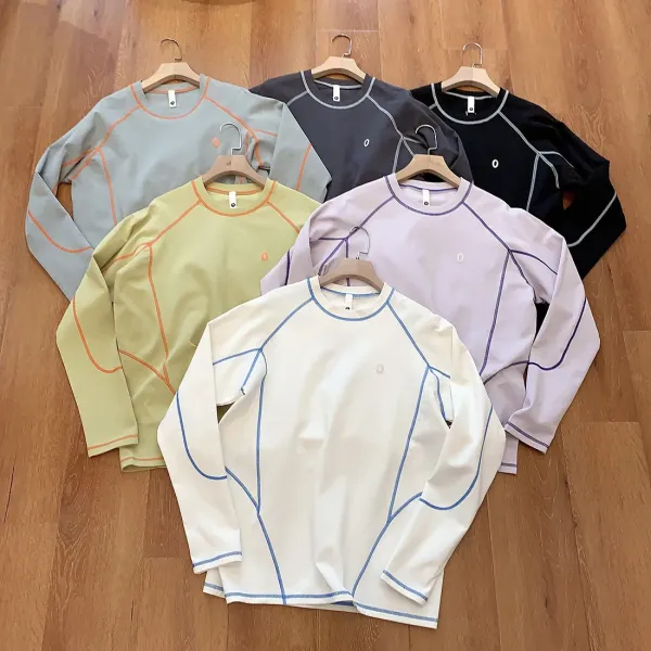Design Contrast Stitch Long-Sleeve Base Layer Top in White with Blue Piping - 6