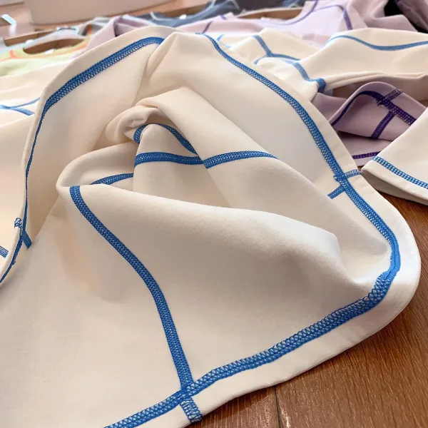 Design Contrast Stitch Long-Sleeve Base Layer Top in White with Blue Piping - 20