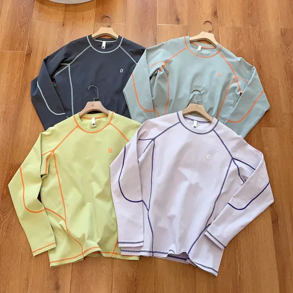 Design Contrast Stitch Long-Sleeve Base Layer Top in White with Blue Piping - 28