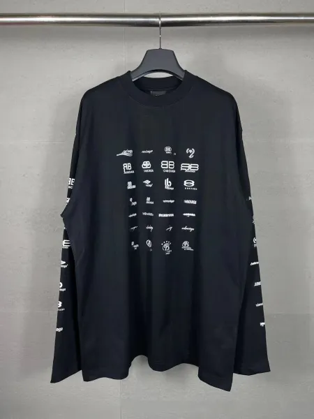 Balenciaga Logo Print Oversized Long-Sleeve T-Shirt Black - 1