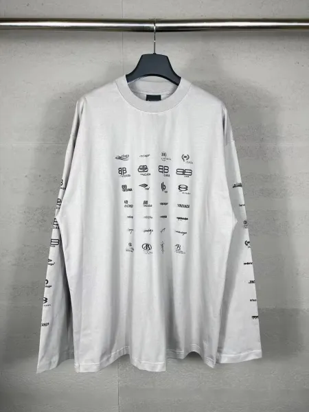 Balenciaga x Ciaga All-Over Logo Print Long-Sleeve T-Shirt Gray - 1