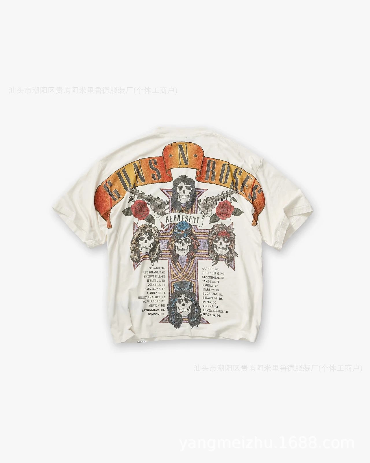 Design Guns N' Roses Represent Tour Graphic T-Shirt White T-Shirts